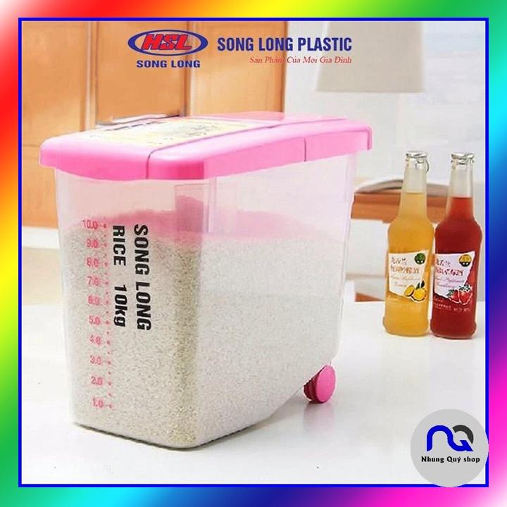 Thùng đựng gạo có nắp nhựa cao cấp, có bánh xe Song Long Plastic size 10kg và 15kg