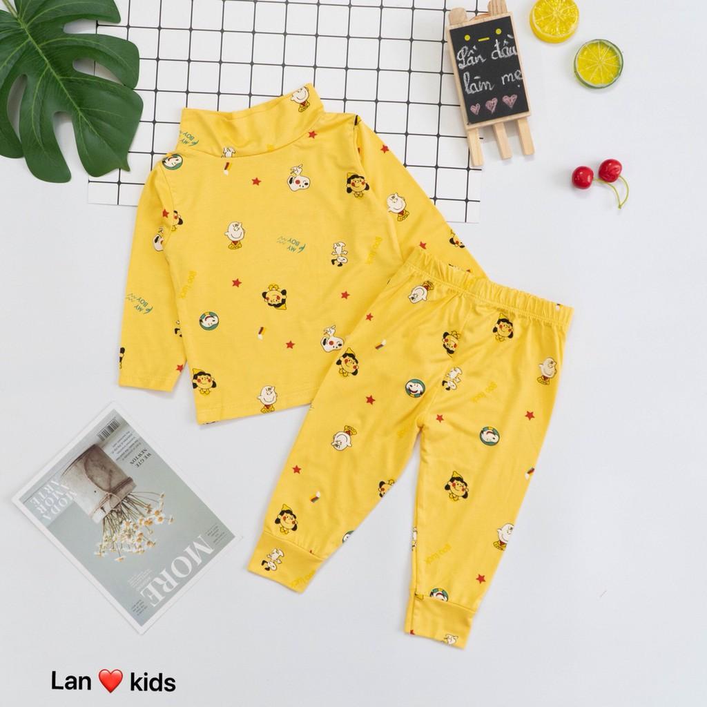 Bộ dài tay cổ cao 3p in hình gấu Panda thun lạnh cho bé