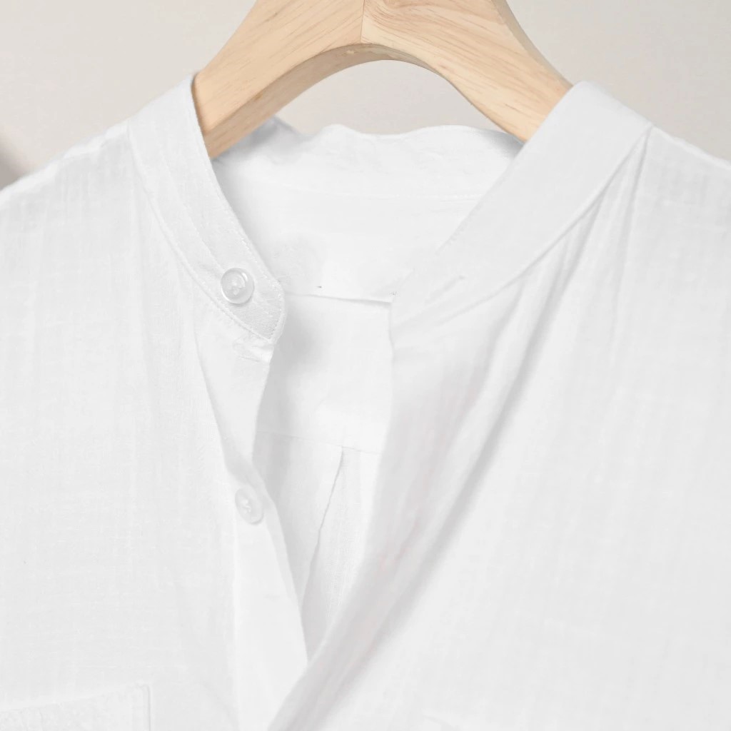 Áo sơ mi nam dài tay thiết kế cổ trụ 2 túi ngực kiểu dáng Hàn Quốc thanh lịch vải Linen thoáng mát MS06