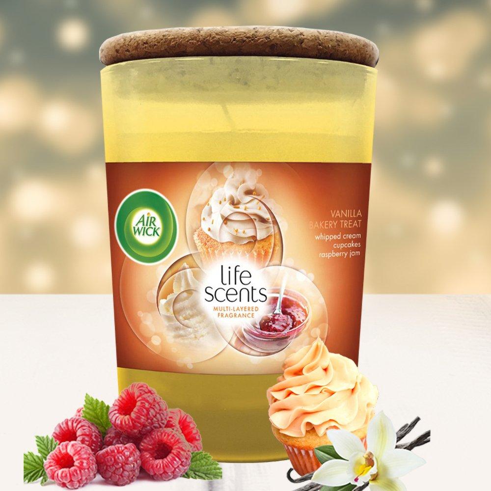 Ly nến thơm tinh dầu Air Wick Vanilla Bakery Treat 185g QT04255 - bánh kem vani, thơm phòng, thư giãn, hỗ trợ khử mùi, không khói