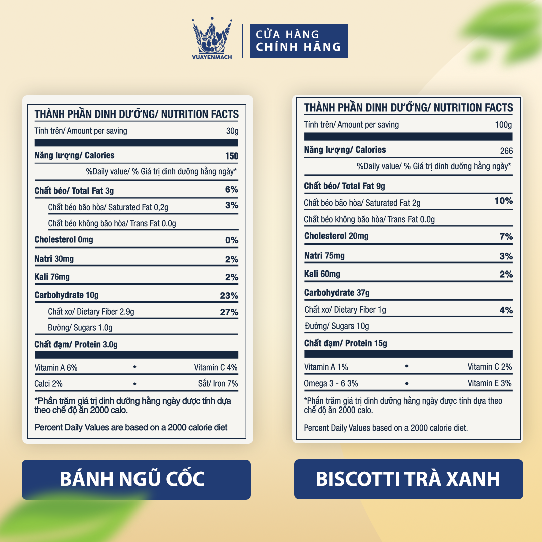 Biscotti Trà xanh VUA YẾN MẠCH 250g + Bánh ngũ cốc 350g