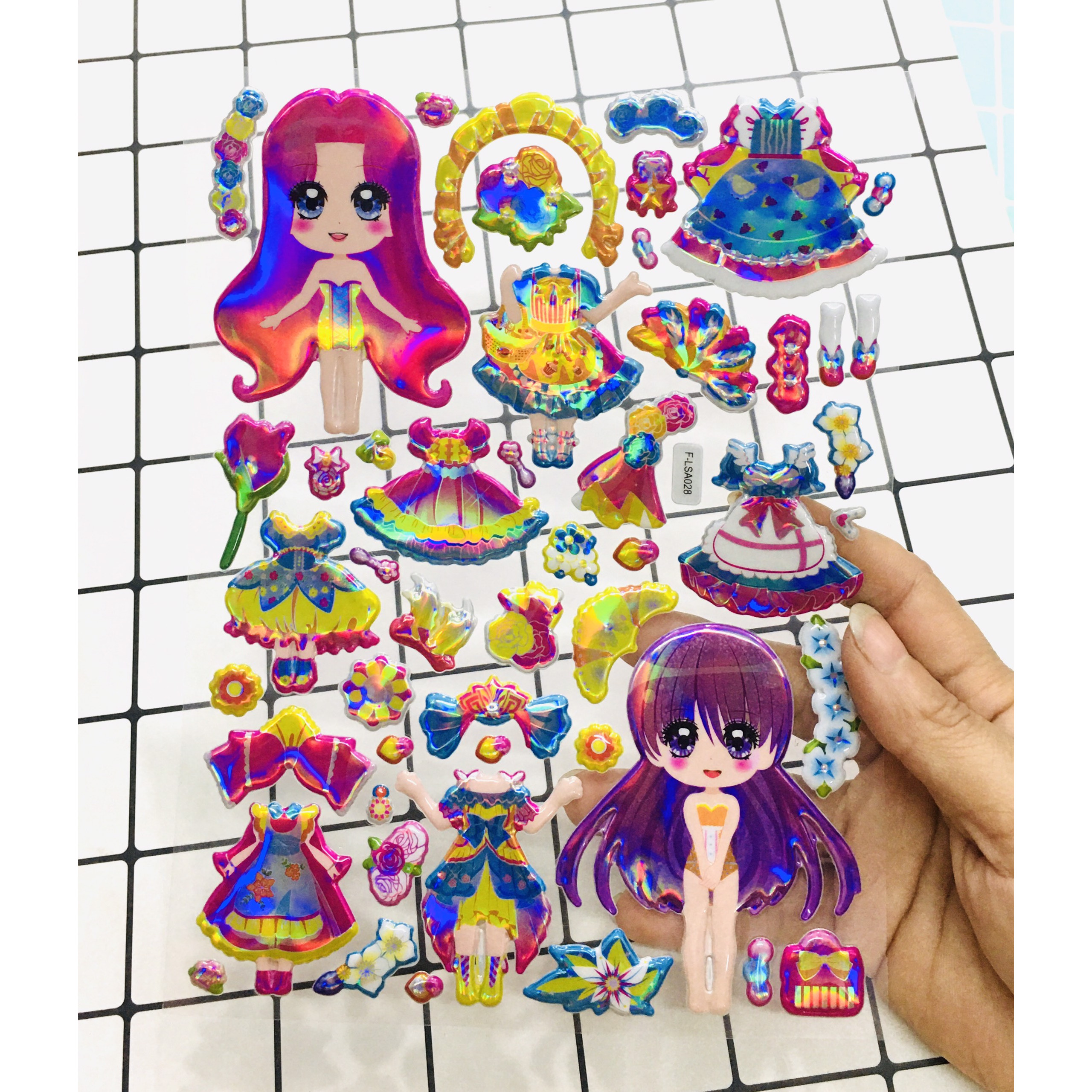 Hình Dán Bé gái sticker Nổi 3D set 2 bảng