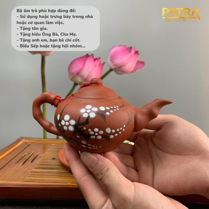 Bộ ấm chén uống trà cao cấp , bộ ấm trà Bát Tràng - trường sa mai trắng đĩa to