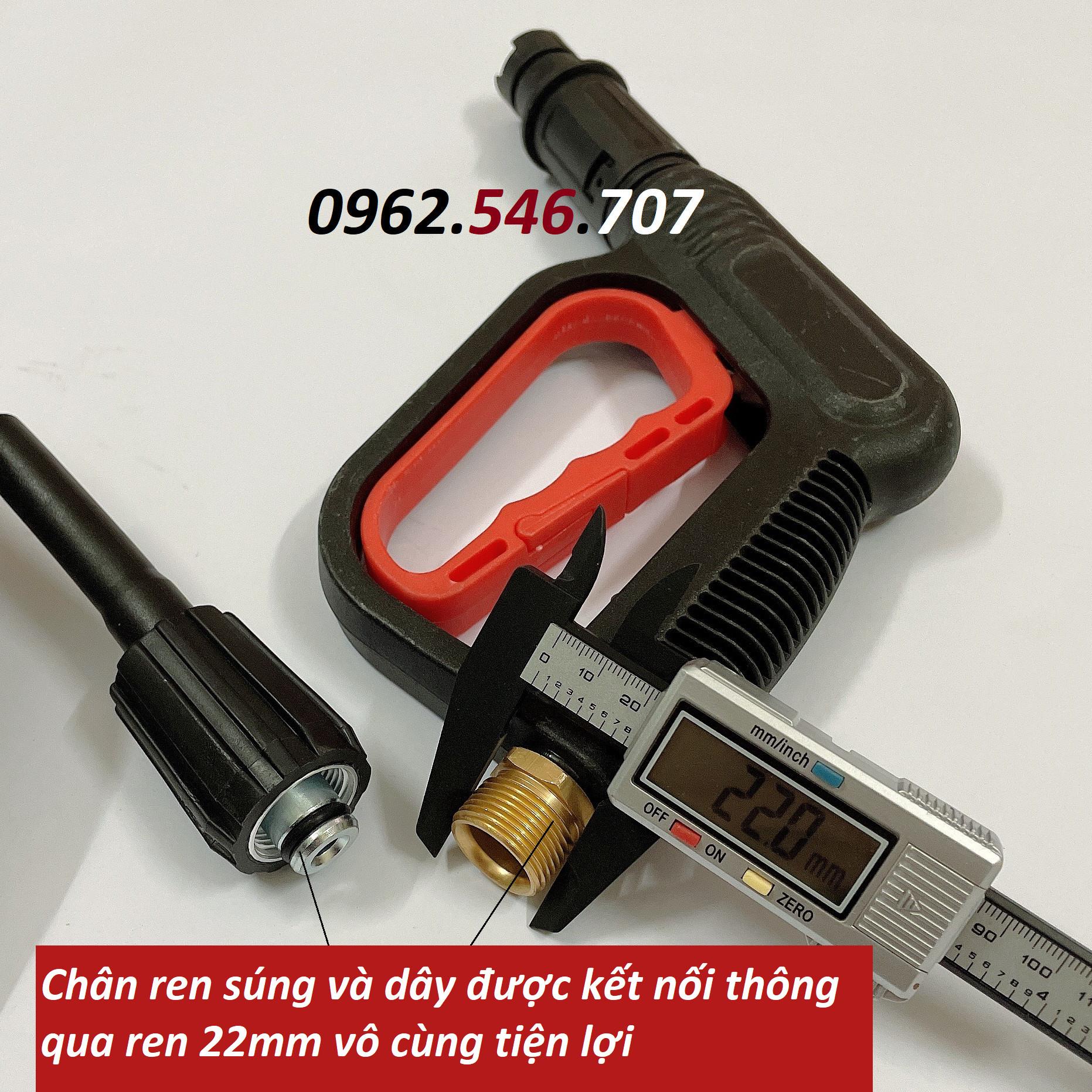 Combo súng rửa xe + dây rửa xe lõi thép 10m 15m 20m lắp cho máy rửa xe gia đình (ren nối với máy 22mm