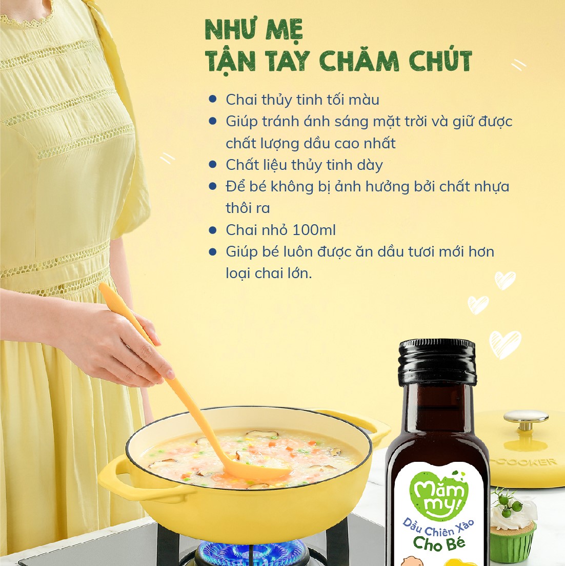 Dầu chiên xào cho bé Mămmy 100ml chịu nóng trên 200 độ C, làm từ 5 loại dầu tốt lành