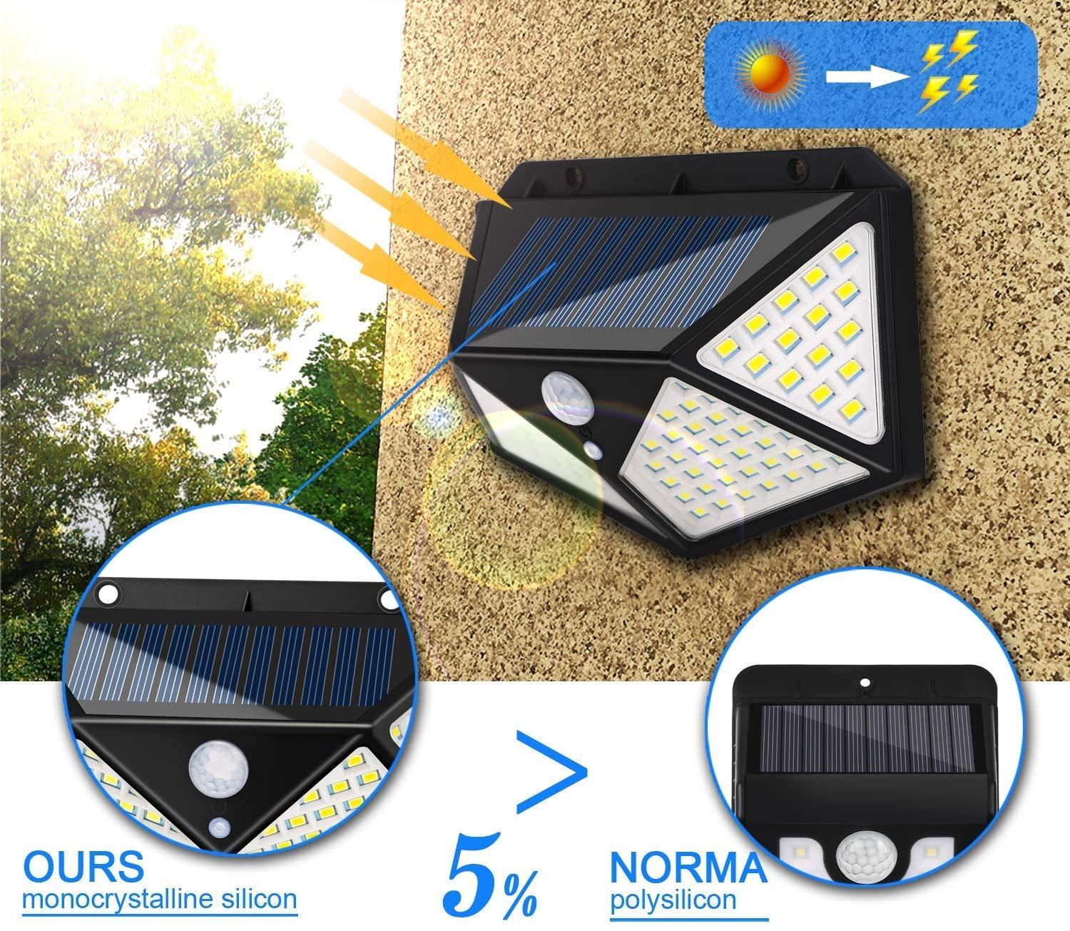 Combo 2 đèn năng lượng mặt trời cảm biến chuyển động 100 bóng LED, (đèn chống nước, 3 chế độ sáng, dùng chiếu sáng sân vườn, lối đi ngoài trời...)