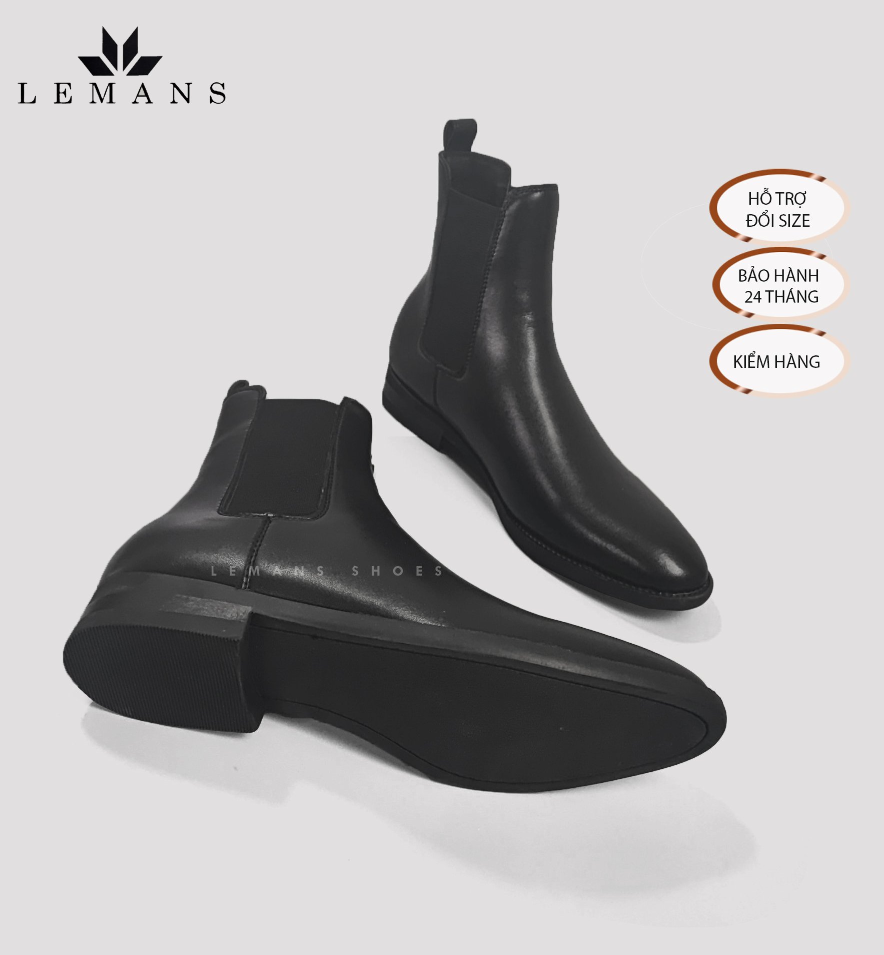 [Chelsea boots Classic] CB02 LEMANS bản mũi nhọn, Đế vân gỗ, da bò cao cấp  bảo hành 12-24 tháng