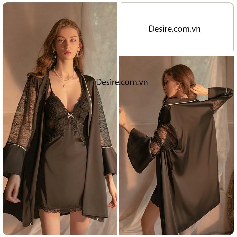 Váy ngủ lụa Đầm ngủ hai dây lụa phối ren gợi cảm sexy VN-036