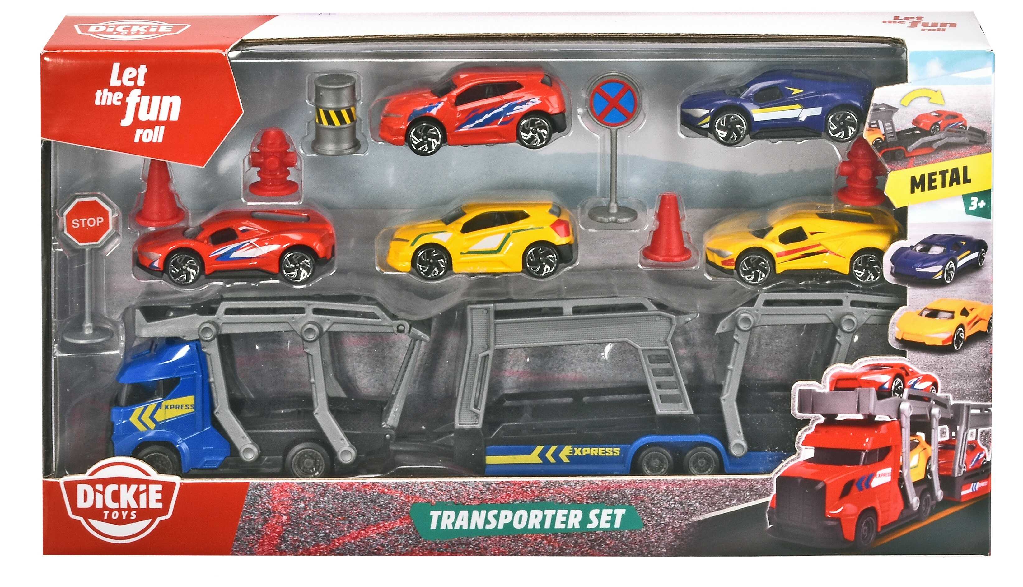 Bộ Đồ Chơi Xe Kéo Kèm 5 Ô Tô Dành Cho Bé Yêu DICKIE TOYS City Transporter Set 203745012 - Đồ Chơi Đức Chính Hãng