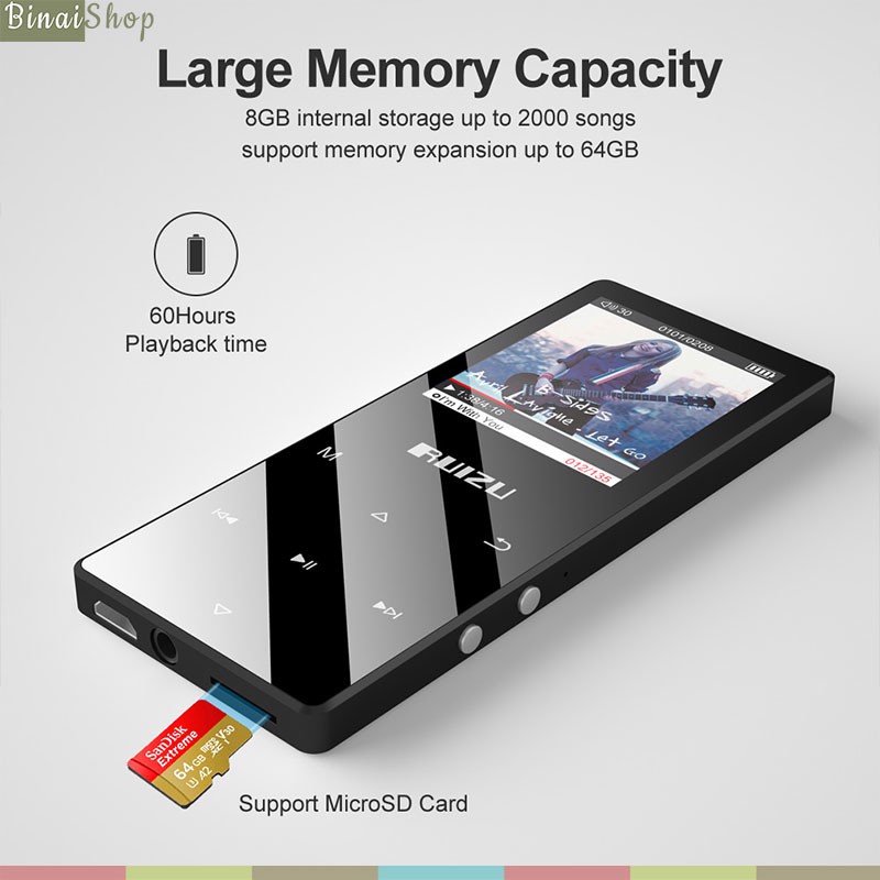 Máy nghe nhạc Bluetooth Ruizu D15 Hifi 2019 - Hàng Chính Hãng