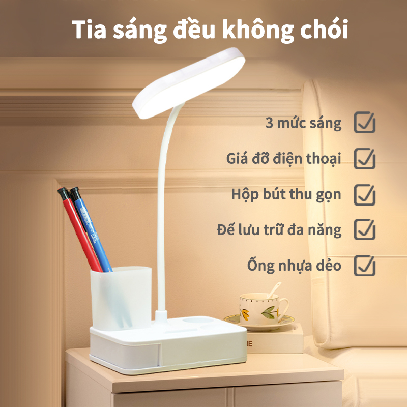 Đèn bàn học đọc sách tích điện bảo vệ mắt cảm ứng 3 chế độ ánh sáng biến thiên