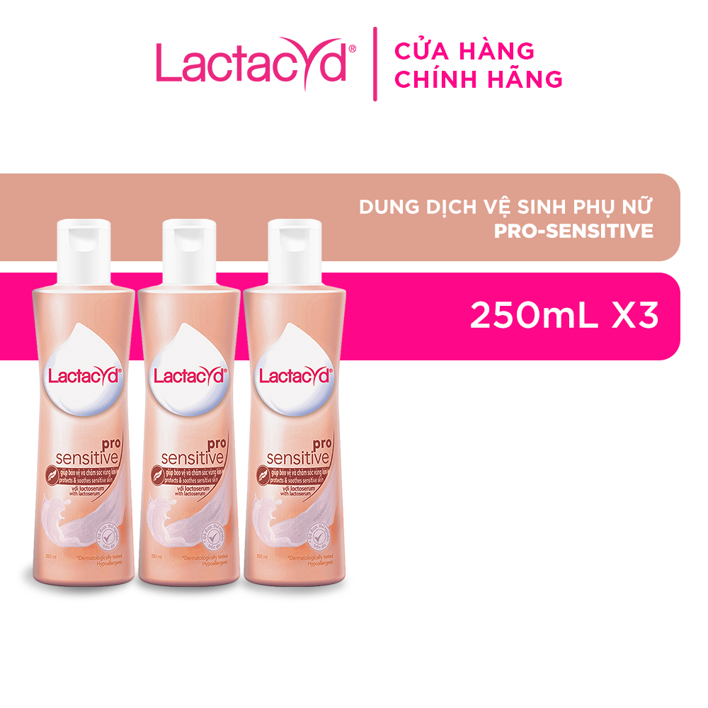 Bộ 3 chai Dung Dịch Vệ Sinh Phụ Nữ Lactacyd Pro Sensitive Cho Da Nhạy Cảm 250ml/chai