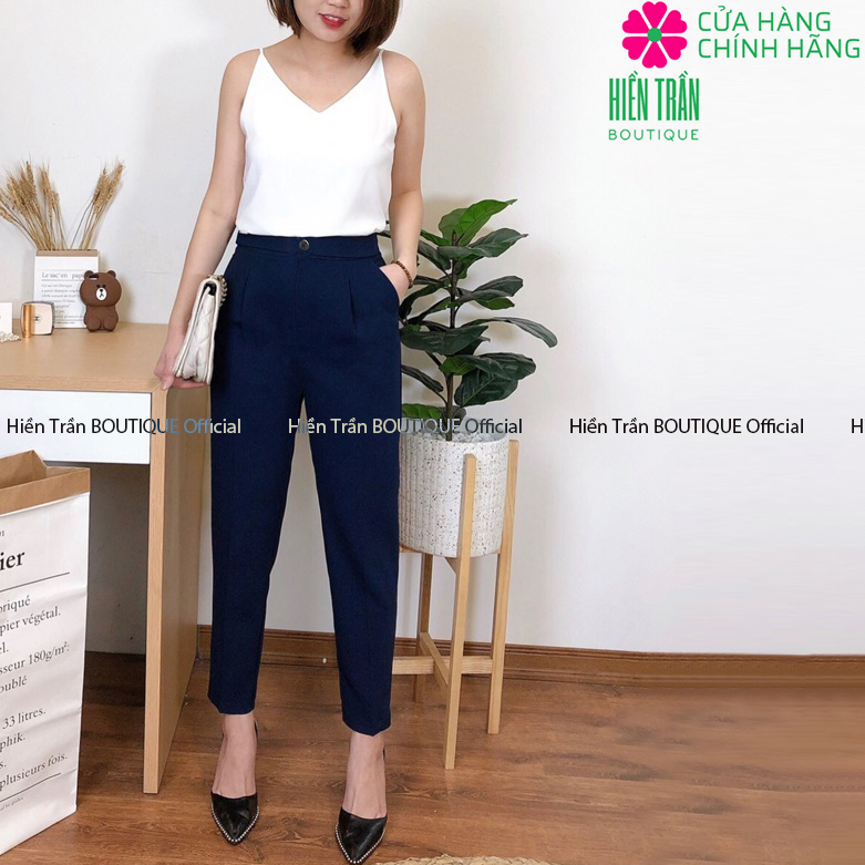 Quần tây nữ Hiền Trần BOUTIQUE lưng cạp cao âu công sở đẹp màu đen đồ đi học form chuẩn tôn dáng