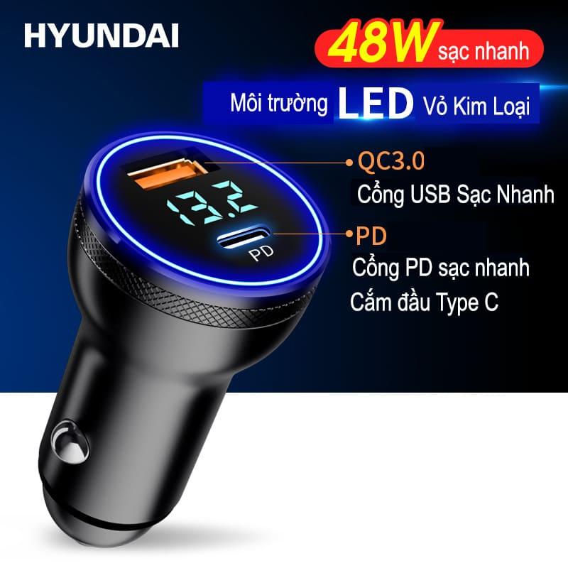 Tẩu Sạc Ô Tô Hyundai chính hãƞg HY36C 2 USB Có Đồng Hồ Led