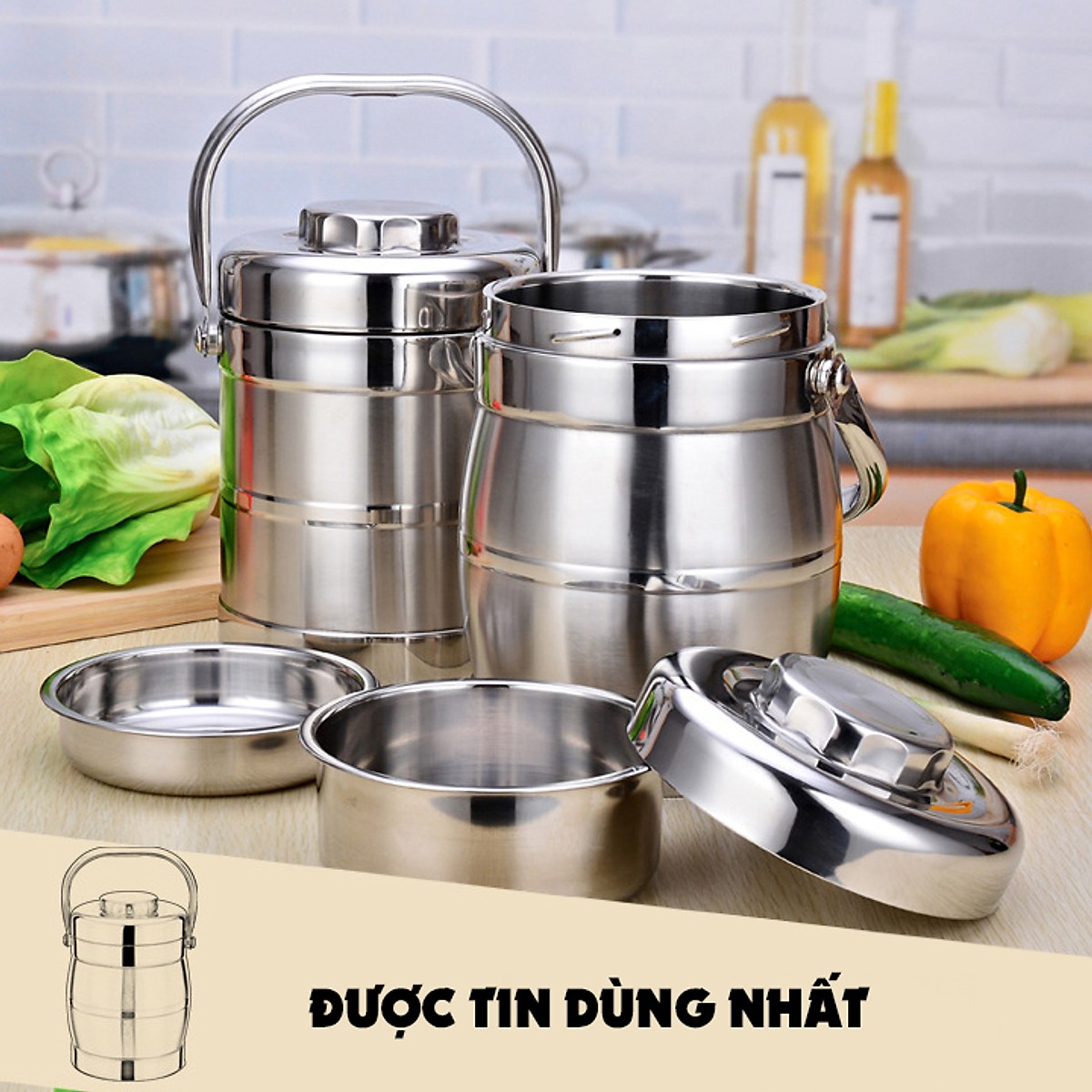 Cặp lồng inox giữ nhiệt không gỉ thích hợp cho nhân viên văn phòng