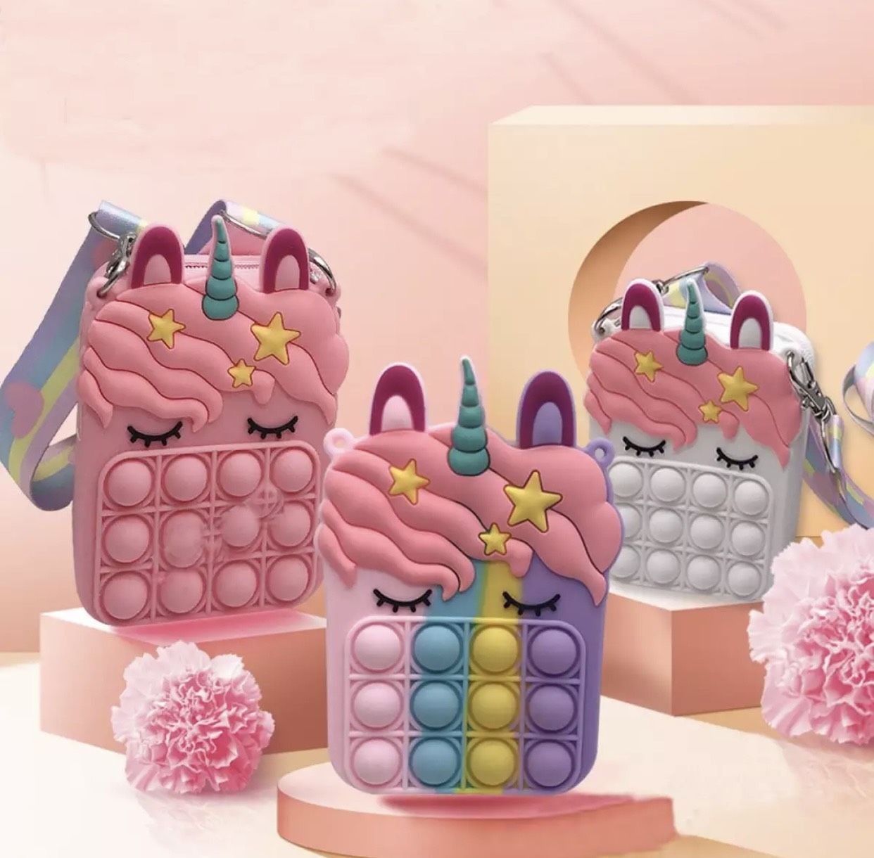 Túi Pop It MINI đeo chéo silicon ngựa Pony dễ thương phong cách Hàn Quóc cho bé gái