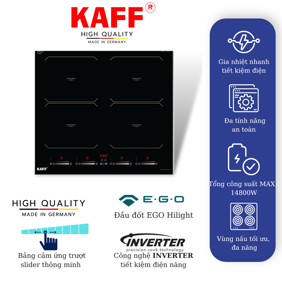 Bếp âm đa từ  4 vùng nấu nhập khẩu Germany KAFF KF-HGEM919 - Hàng Chính Hãng