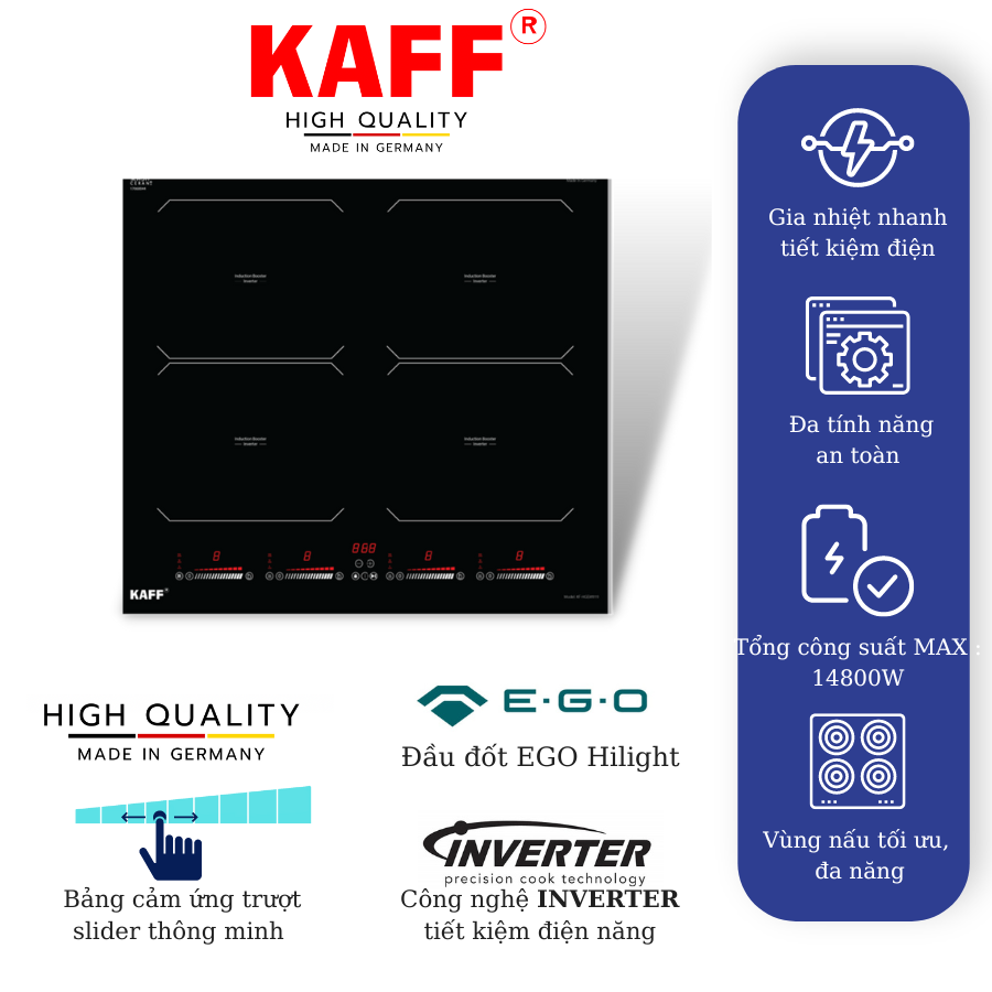 Bếp âm đa từ 4 vùng nấu nhập khẩu Germany KAFF KF-HGEM919 - Hàng Chính Hãng
