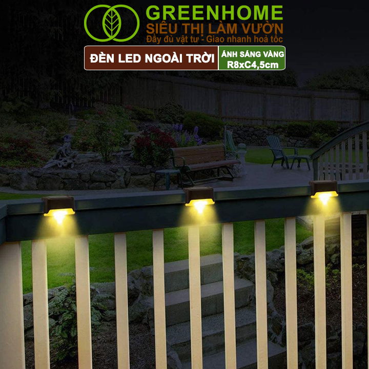 Đèn Led Năng Lượng Mặt Trời Greenhome, R8xc4,5cm, Vàng Ấm, Chống Nước, Ốp Lan Can, Trang Trí Ban Công, Sân Vườn