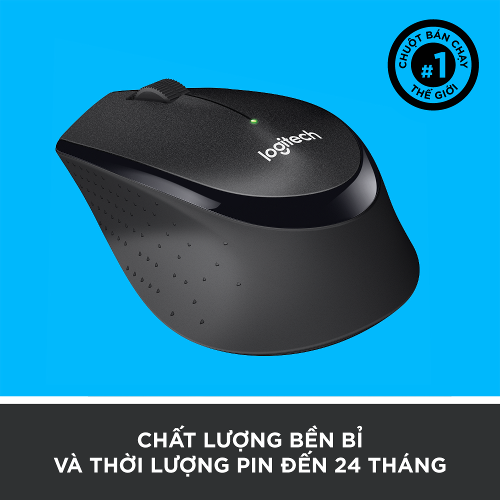Chuột không dây Logitech M330 Silent Plus giảm ồn 90% - USB 2.4GHz, pin 2 năm, phù hợp người thuận tay phải, PC/ Laptop - Hàng chính hãng - Màu Đen