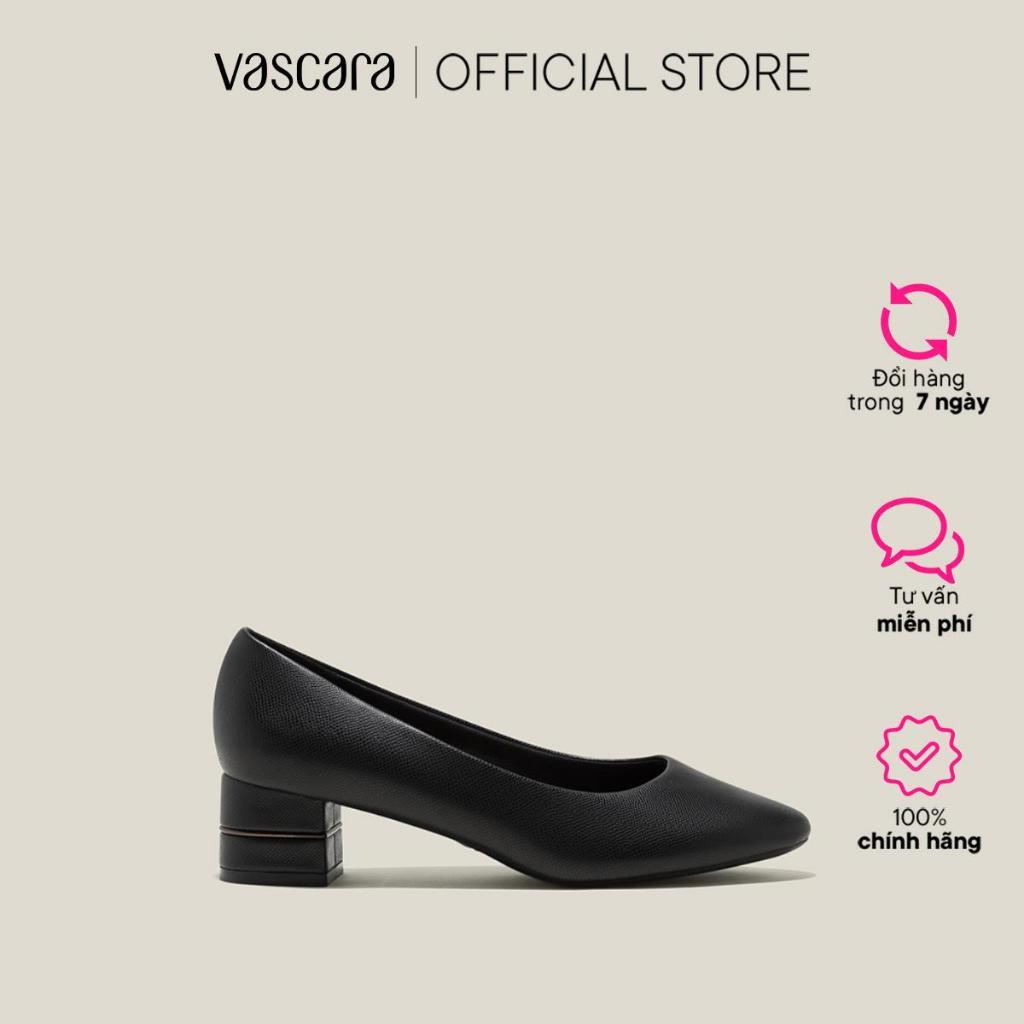 Vascara Giày Bít Mũi Tròn Gót Trụ Vân Da Kỳ Đà - BMN 0618