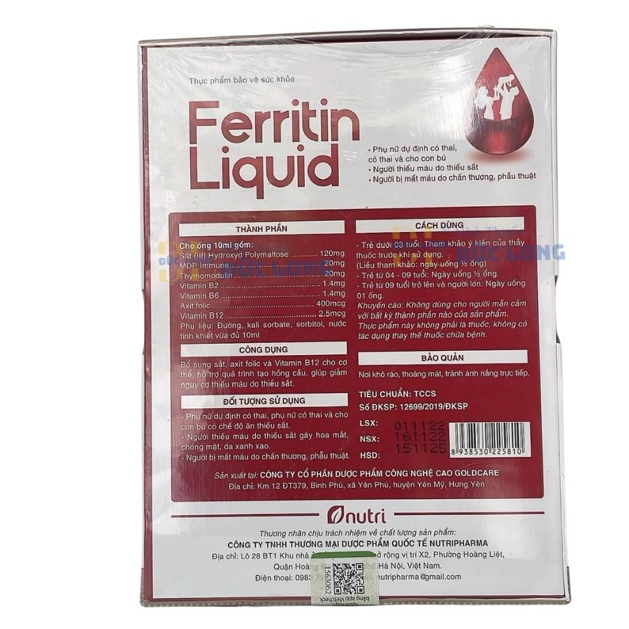 Ferritin Liquid – Bổ sung sắt, Hỗ trợ giảm nguy cơ thiếu mãu do thiếu sắt – hộp 20 ông – NUTRI – Đức Long