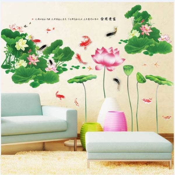 Combo 2 decal dán tường phòng khách đầm sen sang trọng có sẵn keo PK207