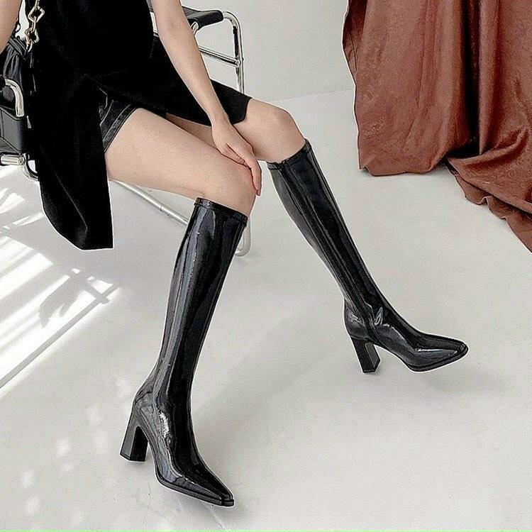 SẴN Boots Đùi Nữ Cao Cổ Da Bóng khóa sau dưới gối cao cấp hot 2021 Full box 7cm