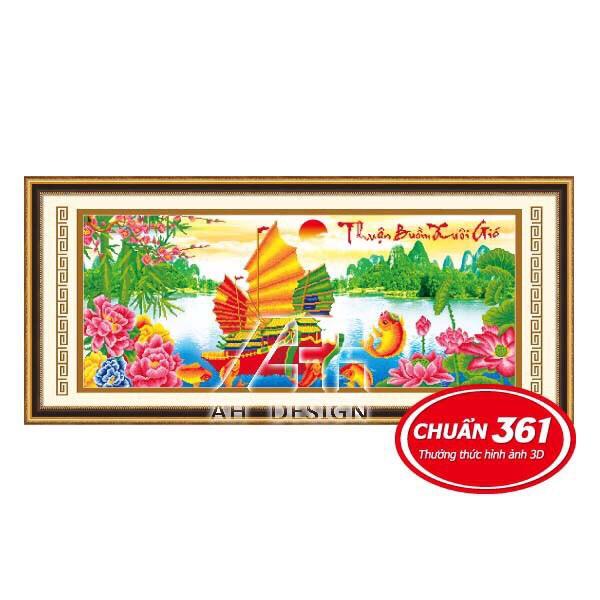 Tranh thêu chữ thập 3d Thuận buồm xuôi gió chưa thêu