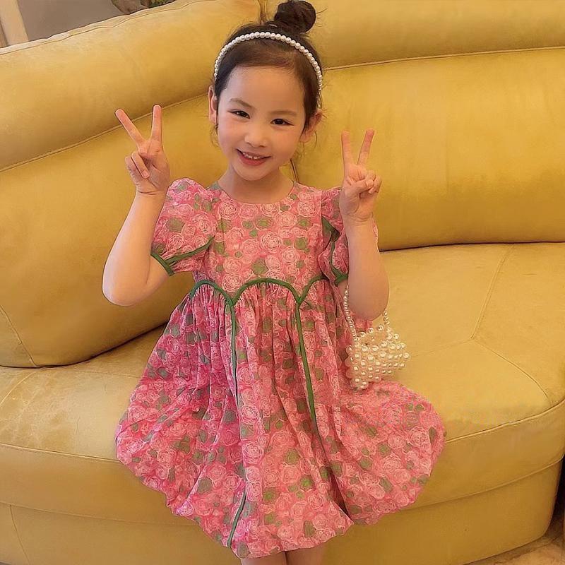 CHENGRUI Cô gái mùa hè ăn mặc mùa hè cô gái nhỏ mảnh hoa lưới màu đỏ ngọt ngào phong cách phương Tây thời trang giản dị bé váy công chúa