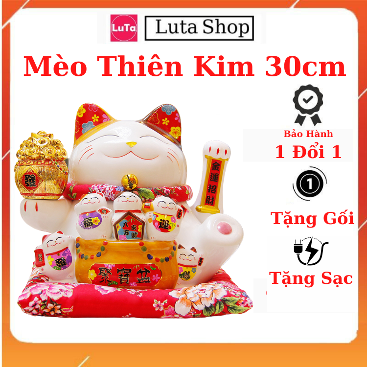 Size 30-33cm, Mèo Thần Tài Vẫy Tay Size Lớn Nhất, Cao Cấp Gốm Sứ, Chuẩn Xịn Làm Quà Khai Trương Hồng Phát