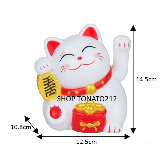 MÈO THẦN TÀI, MÈO MAY MẮN MANEKI NEKO NĂNG LƯỢNG MẶT TRỜI, PIN CAO 12.5CM,14.5CM
