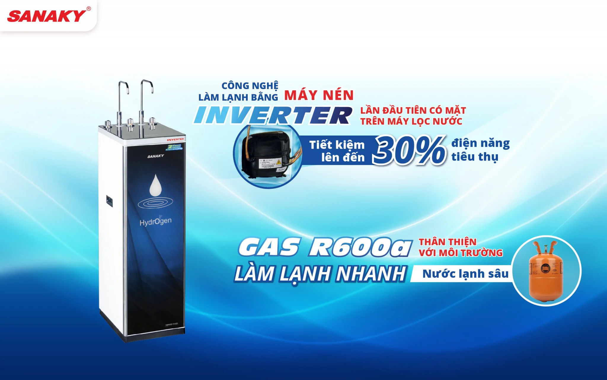 Máy lọc nước Sanaky inverter Slim VH-3210VD3 - 2 vòi – 3 chế độ nước Nóng – Lạnh – Nguội tiện lợi Kiểu dáng Slim nhỏ gọn - Hàng chính hãng