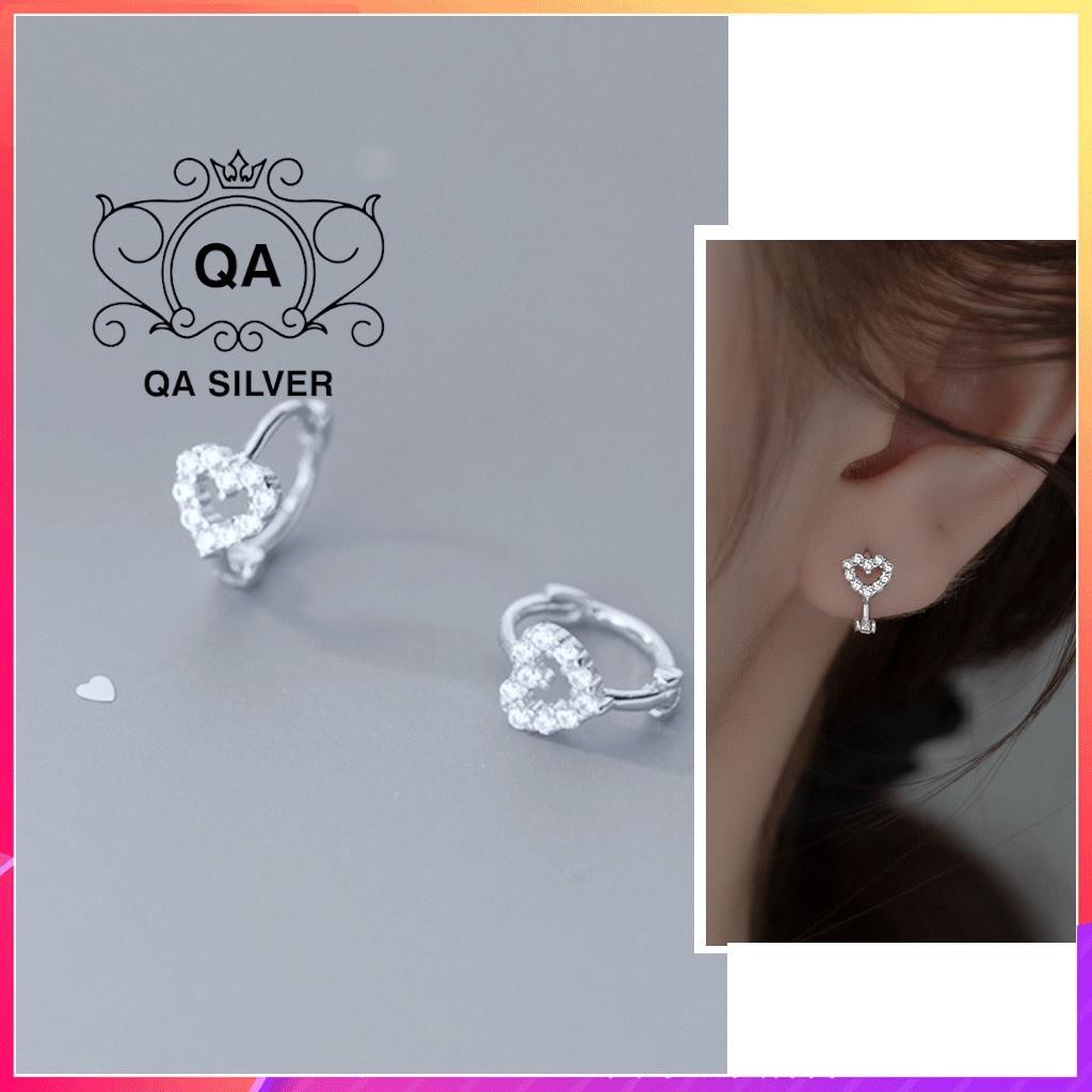 Khuyên tai bạc 925 tròn trái tim bông đính đá kẹp sát vành S925 HEART Silver Earrings QA SILVER EA220607