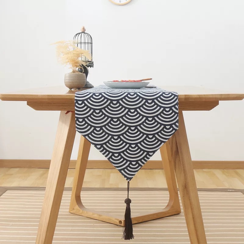 Khăn trải bàn table runner vải bố - Họa tiết Sóng cong - mẫu G07