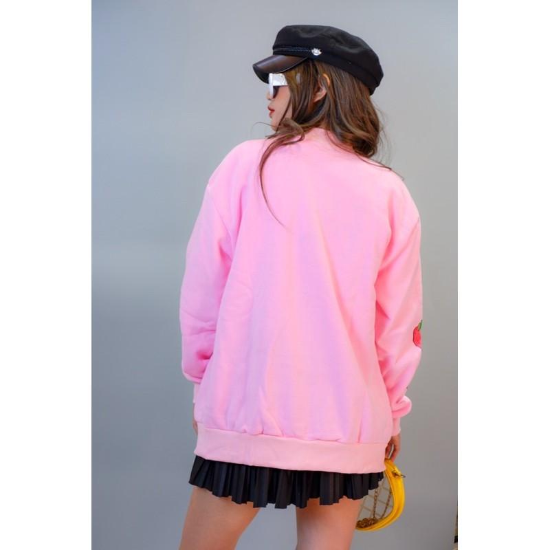 Áo khoác cardigan nữ nỉ bông dày dặn hàng quảng châu bomber in TAY HOA TAY DÂU - CANDA 3358
