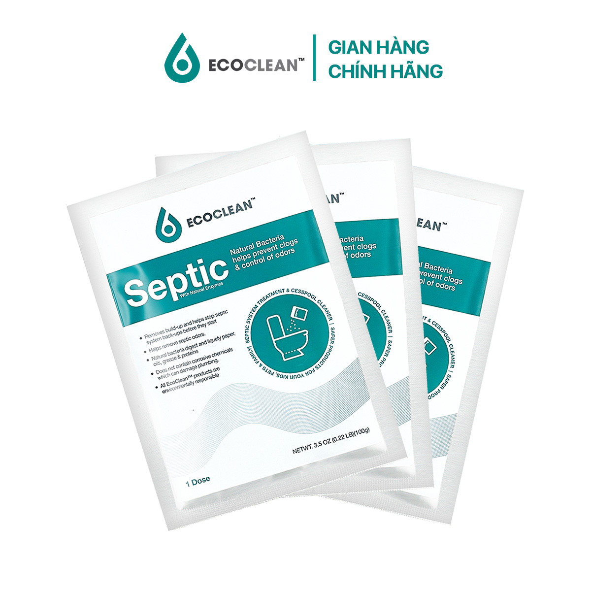 Hình ảnh [Combo Tiện Lợi] Gói Men Bể Phốt EcoClean Septic - Men Vi Sinh Xử Lý Hầm Cầu, Bể Phốt Đầy, Tràn - Túi Gói 100gram