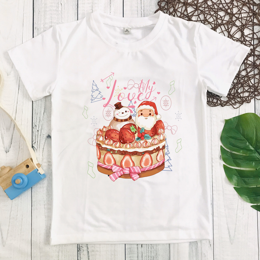 Áo thun in hình Ông Già Noel cho bé trai cổ tròn