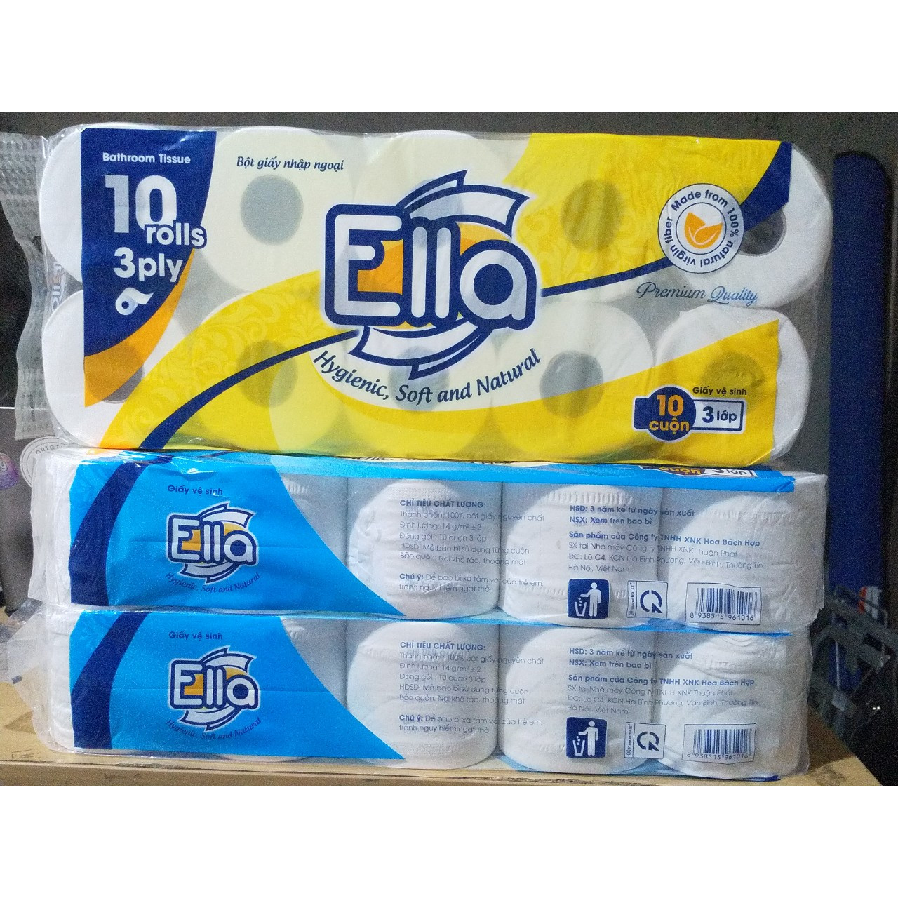 COMBO 3 LỐC GVS ELLA 10 CUỘN 3 LỚP ( 2 XANH + 1 VÀNG)