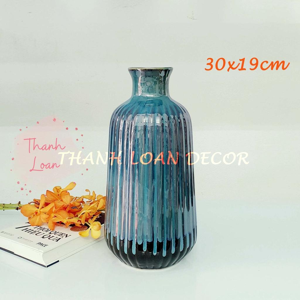 Bình hoa gốm Bát Tràng cỡ to cao 30cm - Trang trí dáng bình dừa men xanh hỏa biến