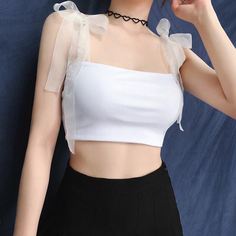 Áo croptop Áo croptop nữ trên phối dây voan áo mix được nhiều chân váy và quần jean, áo 2 dây 2 màu trắng đen xinhhh