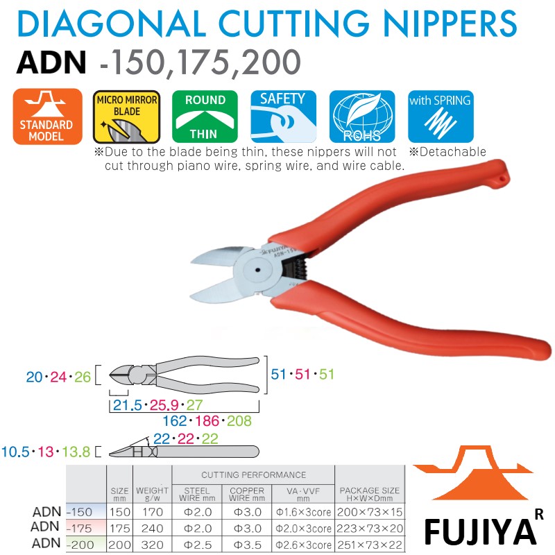 Kìm cắt đa năng lưỡi tròn 150mm Fujiya ADN-150 Công nghệ Nhật Bản