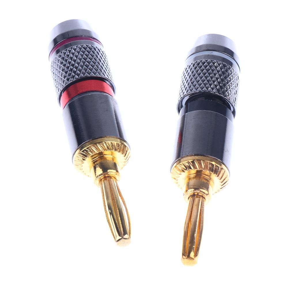 2x Banana Plugs Audio Jack 24k Gold Dual Screw Lock Speaker Connector Big