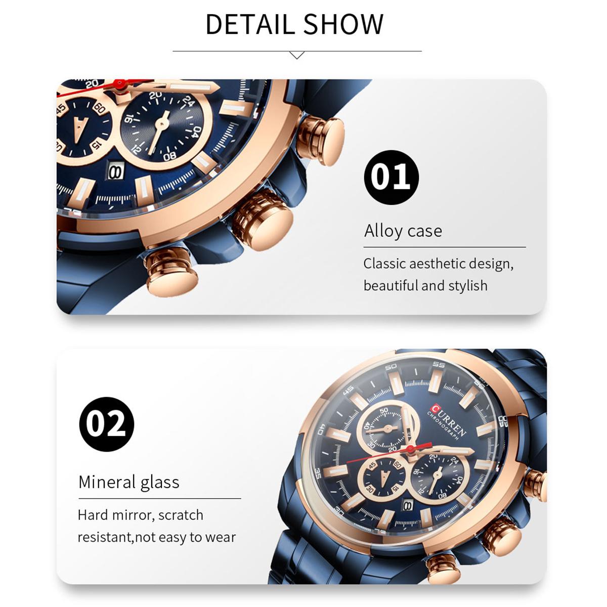 Đồng hồ đeo tay Quartz Man CURREN 8361 dành cho nam Đồng hồ có lịch chỉ ngày dạ quang chống thấm nước