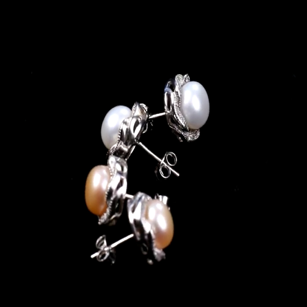 Bông Tai Ngọc Trai Nước Ngọt Thiên Nhiên Cao Cấp - Hoa 6 Cánh Nạm Zirconia - Trang Sức Cô Tấm - SANKA FLOWER PEARL (10ly) - CTJ1910