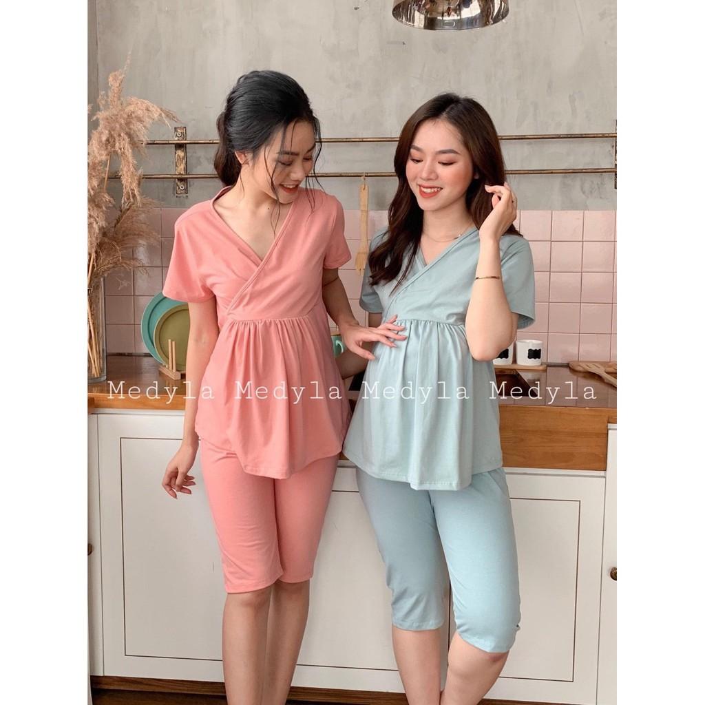 Bộ bầu mặc nhà hè cotton ngắn tay thoáng mát thiết kế