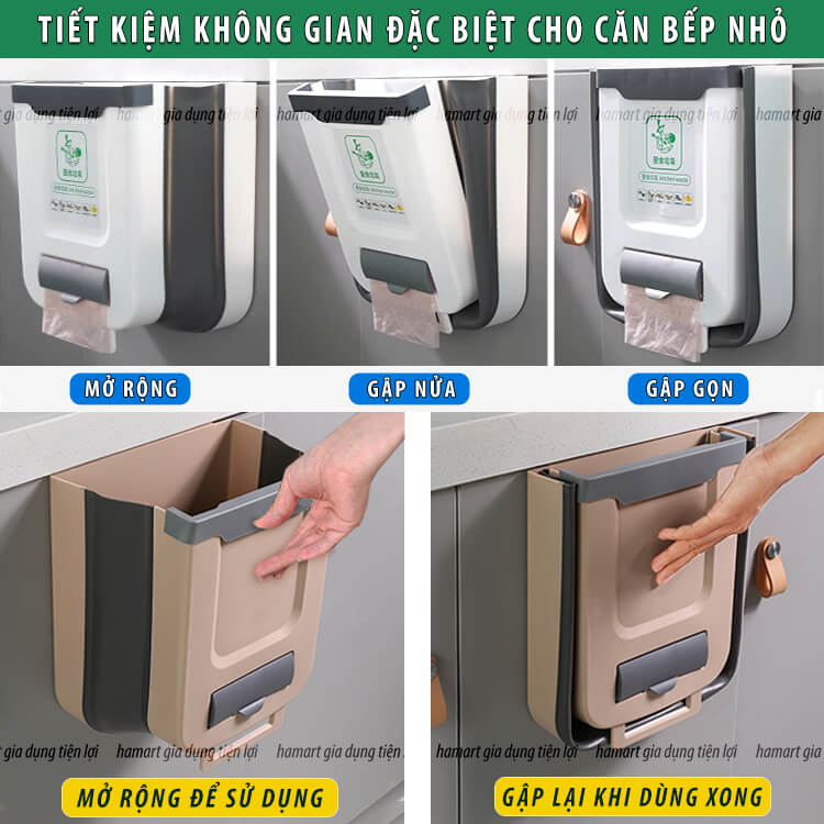 Thùng Rác Treo Tủ Bếp Gấp Gọn Size Lớn 2 Màu Tuỳ Chọn Chất Lượng Cao TẶNG 20 TÚI RÁC