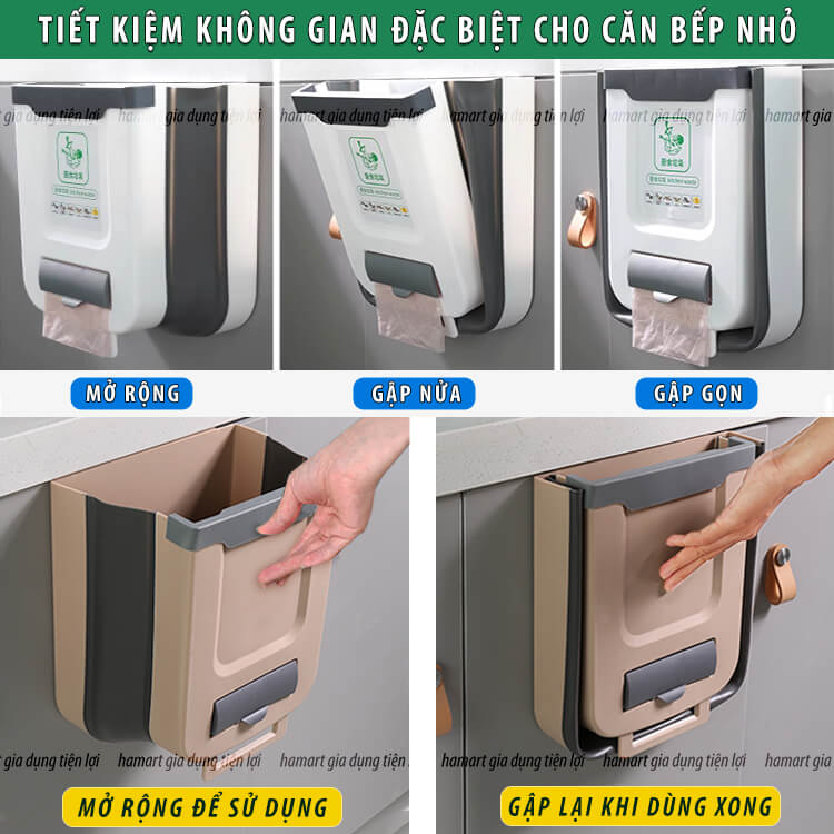 Thùng Rác Treo Tủ Bếp Gấp Gọn 10 Lít Cỡ Lớn 2 Màu Tuỳ Chọn Chất Lượng Cao TẶNG 20 TÚI RÁC