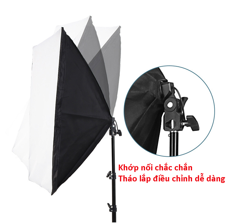 Bộ đèn studio chụp ảnh sản phẩm, quay phim, livestream chuyên nghiệp, bộ gồm chân đèn 2m kèm softbox 50x70cm, tay treo 138 cm.