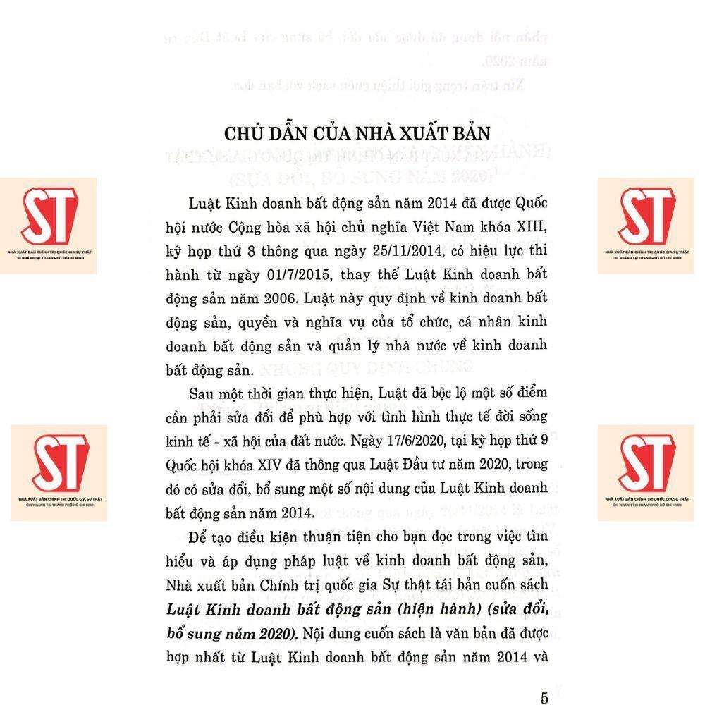 Sách - Luật Kinh Doanh Bất Động Sản (Hiện Hành) (Sửa Đổi Bổ Sung Năm 2020) - NXB Chính Trị Quốc Gia